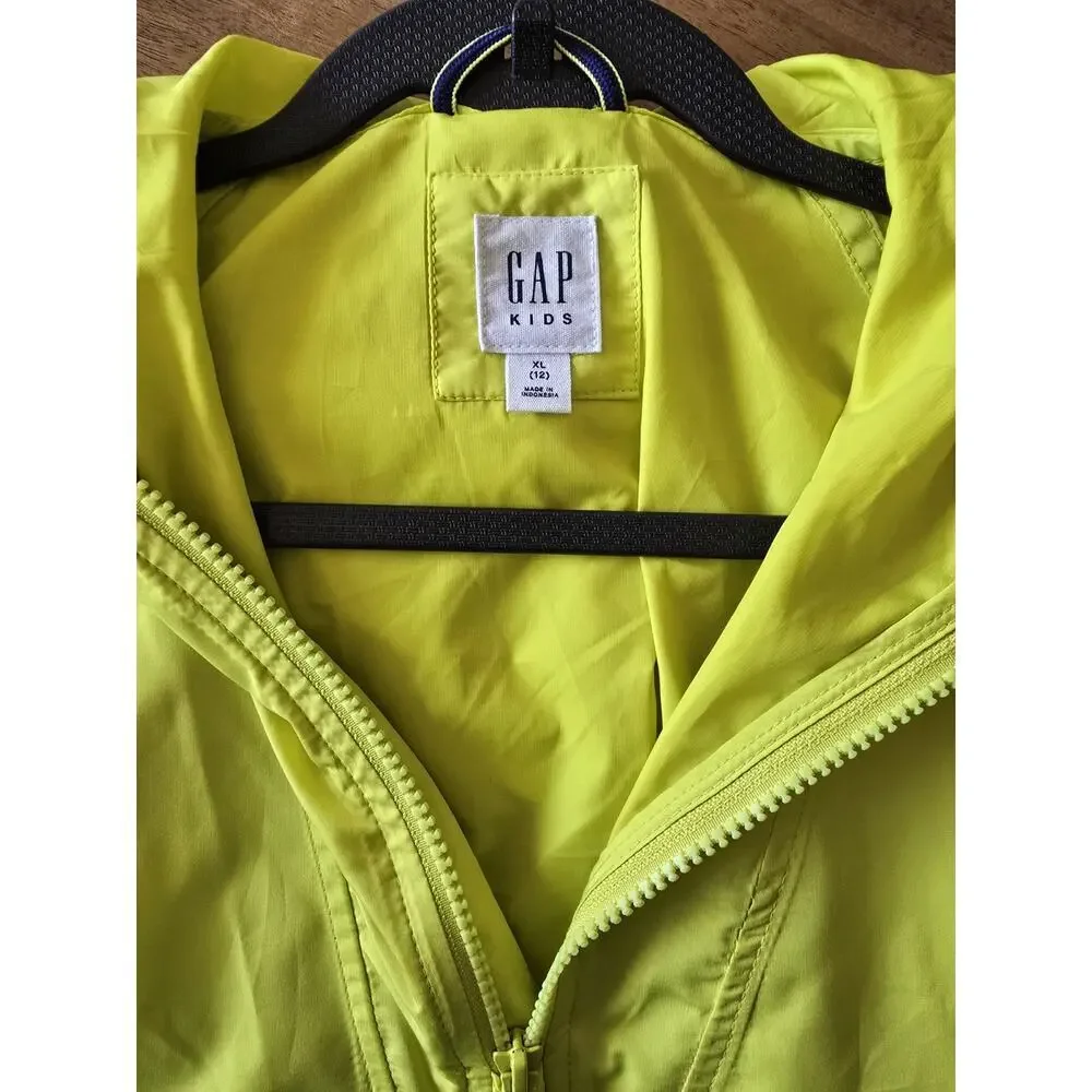 Gap Kids XL (12) Yellow Anorak Hooded Zip Jacket Lightweight Pockets Unisex